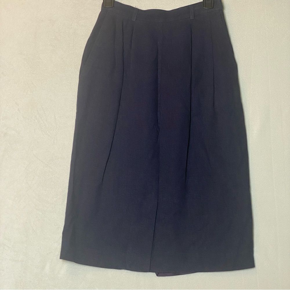 J.G. Hook Vintage Linen Blend Dark Blue Skirt Size 8